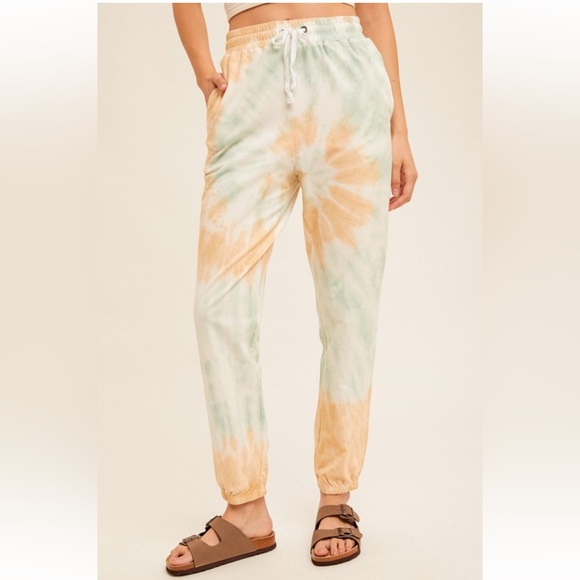 Hem & Thread Pants - Tie Dye French Terry Jogger Pants|Taupe+Mint